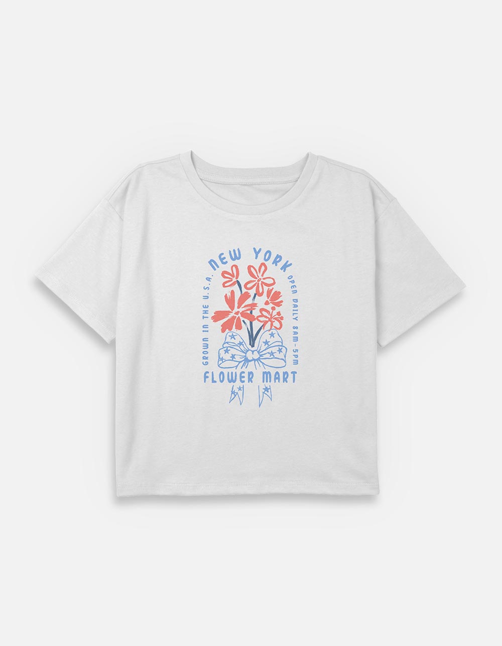 NEW YORK Flower Mart Girls Crop Tee - WHITE