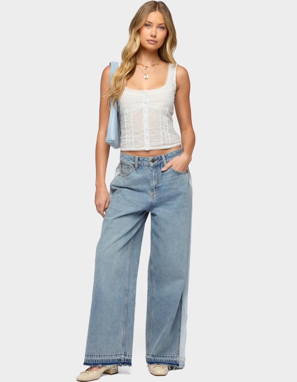 EDIKTED Cailin Contrast Panel Low Rise Baggy Jeans - BLUE