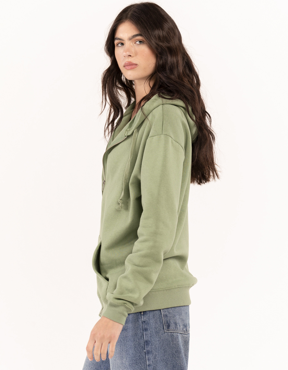 FULL TILT Essentials Womens Oversized Zip Up Hoodie GREEN Tillys