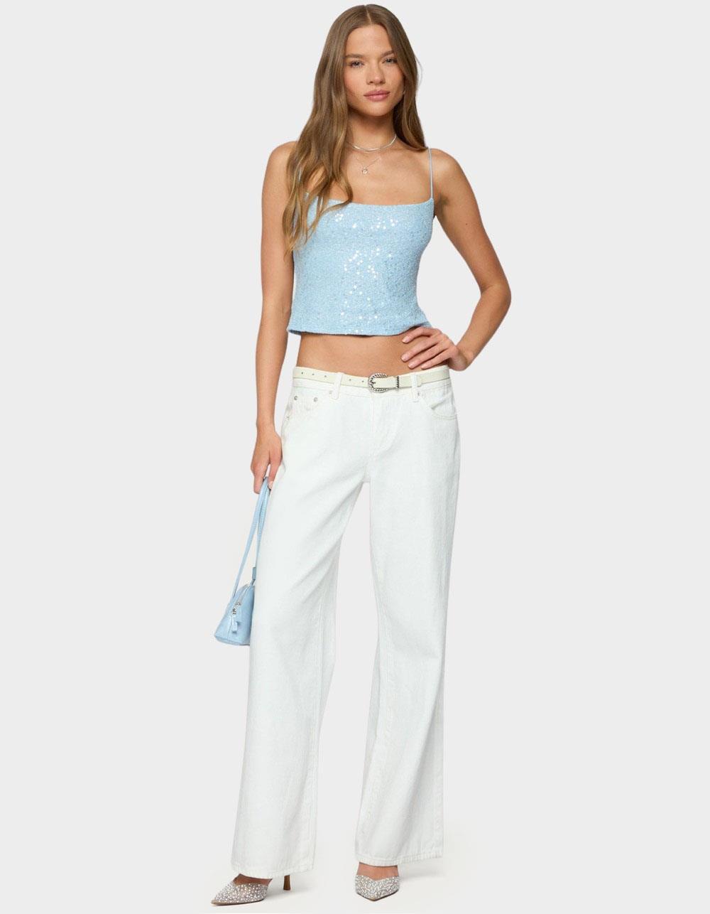 EDIKTED Metallic & Sequin Textured Tank Top - LIGHT BLUE