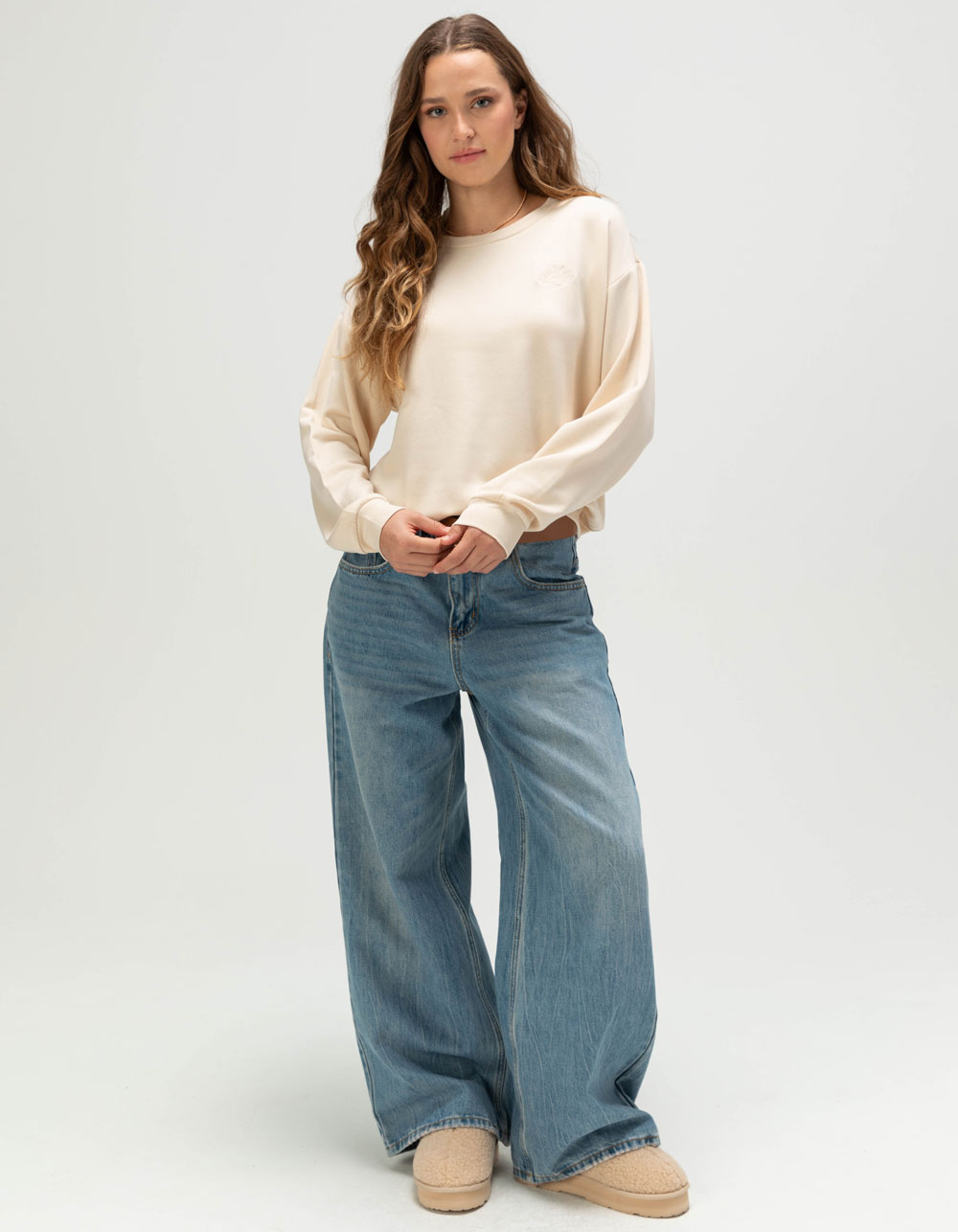 ROXY Surfing By Moonlight Womens Lightweight Crewneck Sweatshirt - OFF WHITE