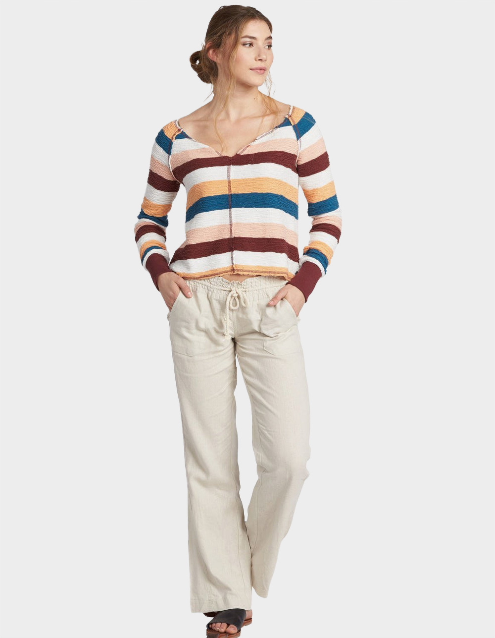 ROXY Oceanside Womens Pull-On Flared Pants - STONE