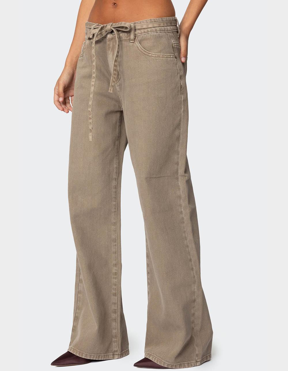 EDIKTED Hudson Oversized Tie Belt Jeans - DK GREEN