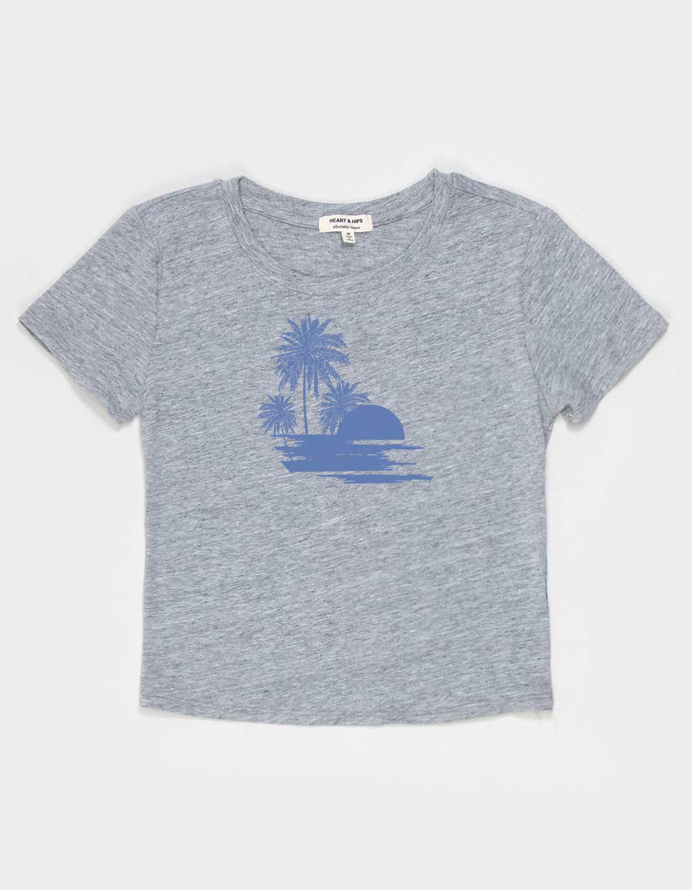BEACH Palm Trees Sunset Womens Baby Tee - HEATHER GRAY