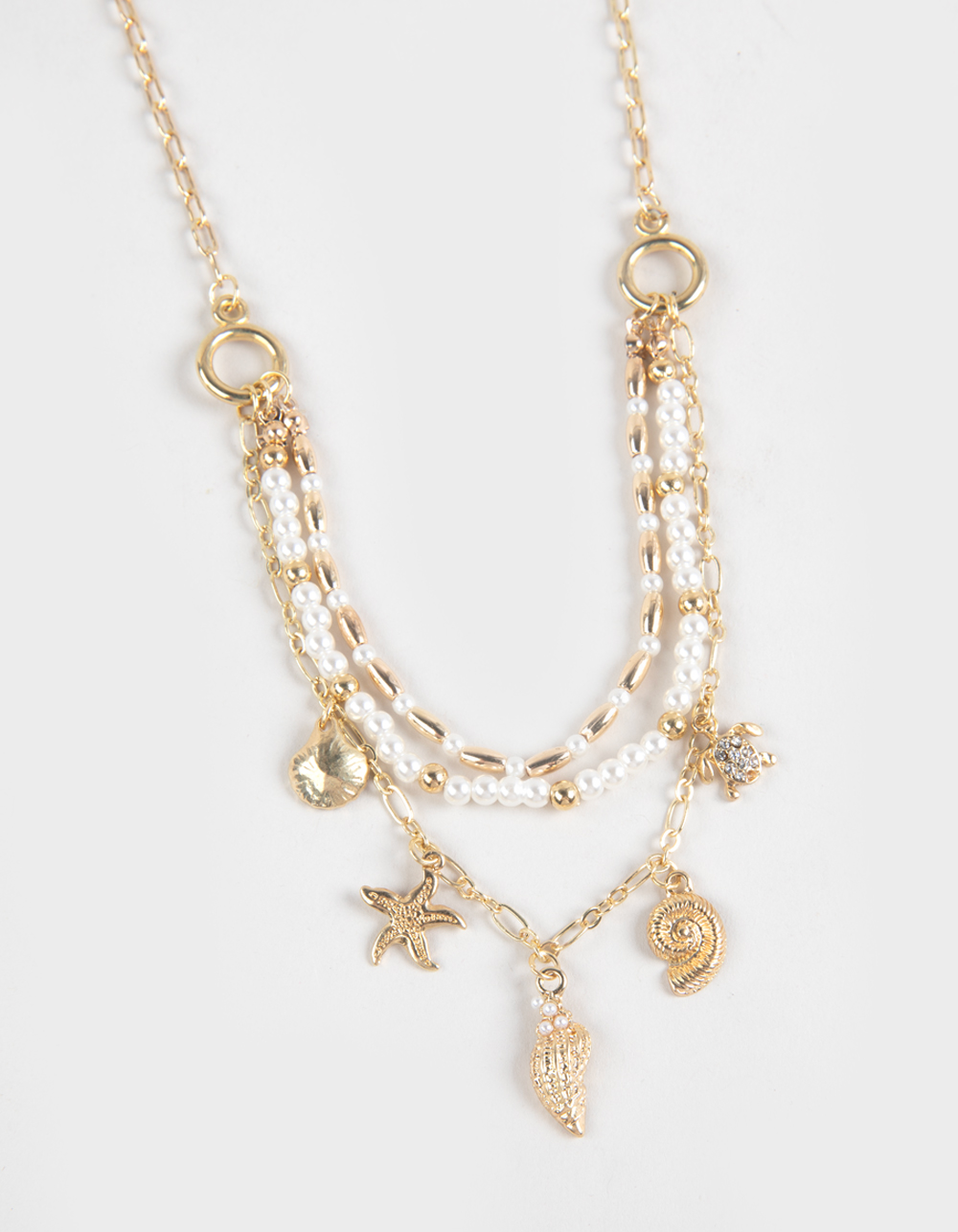 FULL TILT Layered Beaded/Starfish Charm Necklace - GOLD