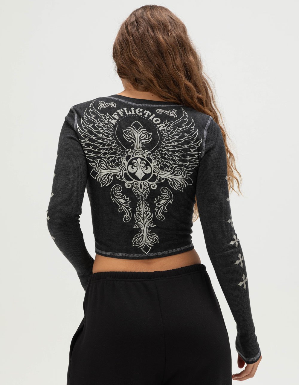 AFFLICTION Iron Womens Long Sleeve Top - BLACK RINSE