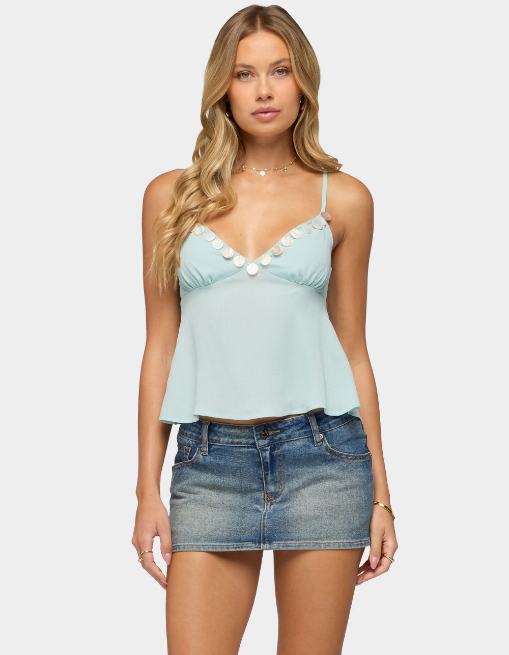 EDIKTED Willah Coastal Charm Babydoll Top - LIGHT BLUE