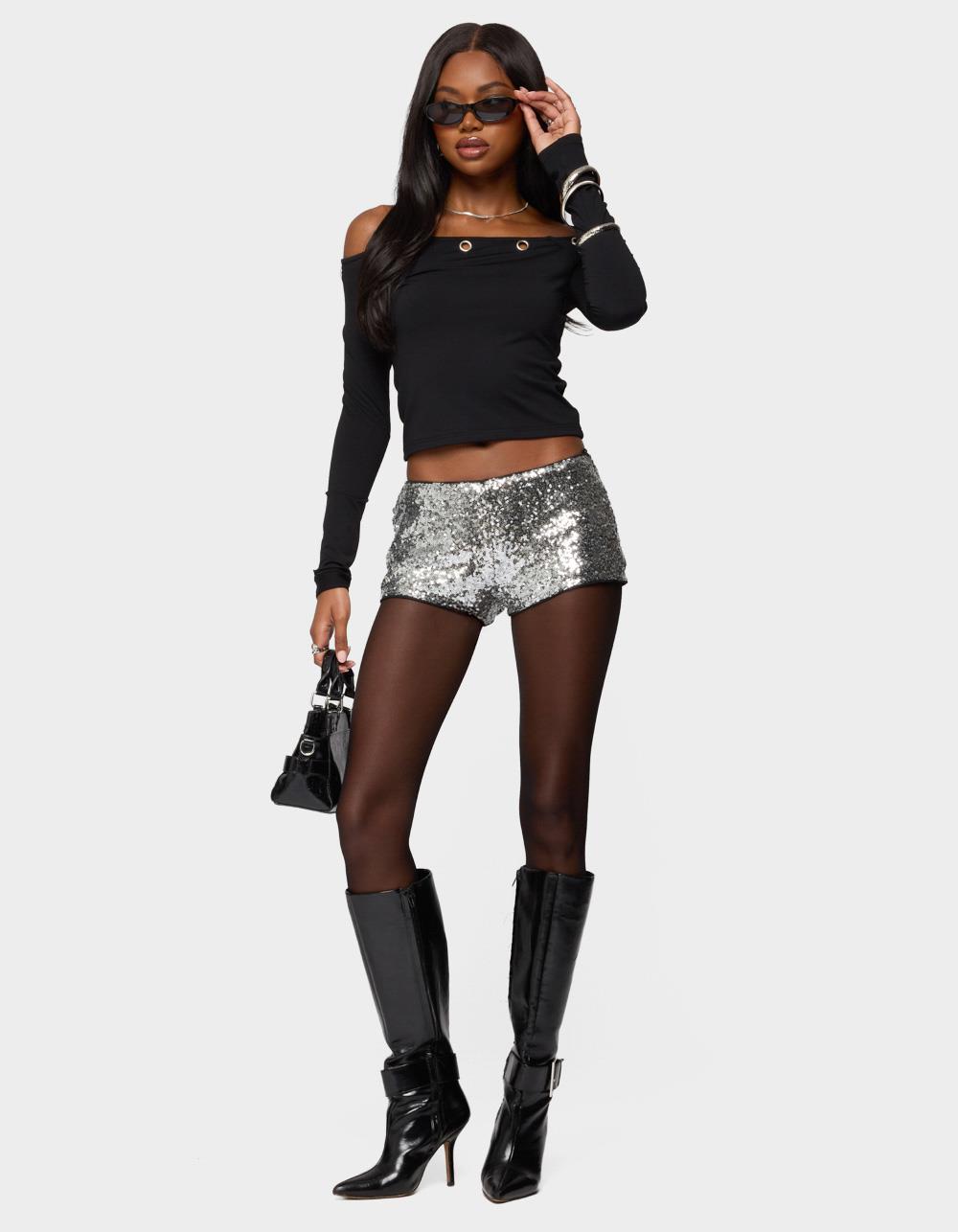 EDIKTED Trina Grommet Off Shoulder Top - BLACK