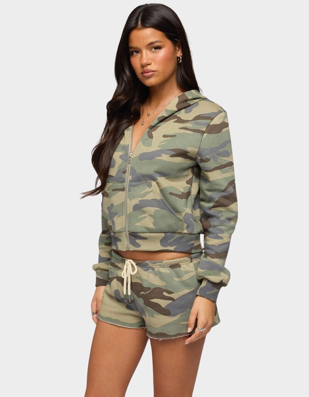 EDIKTED Lynette Zip Up Hoodie - DK GREEN