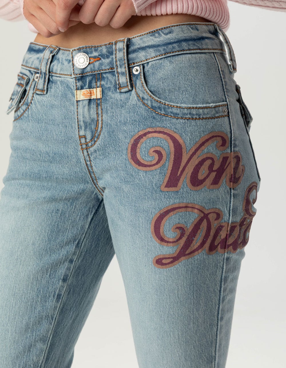 VON DUTCH Low Rise Flap Pocket Womens Bootcut Jeans - LIGHT WASH