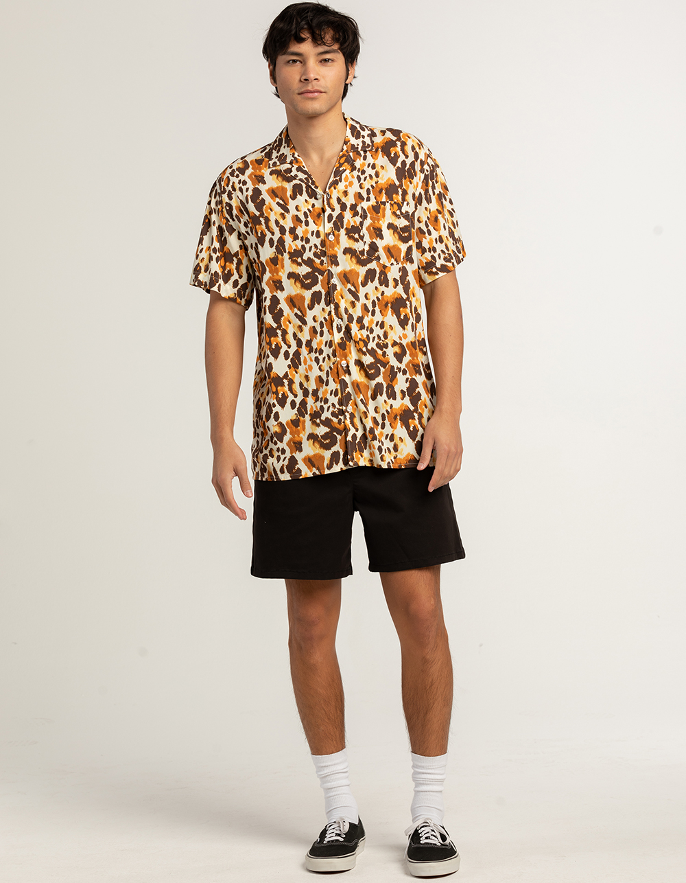 RSQ Mens Cheetah Button Up Shirt - BROWN COMBO