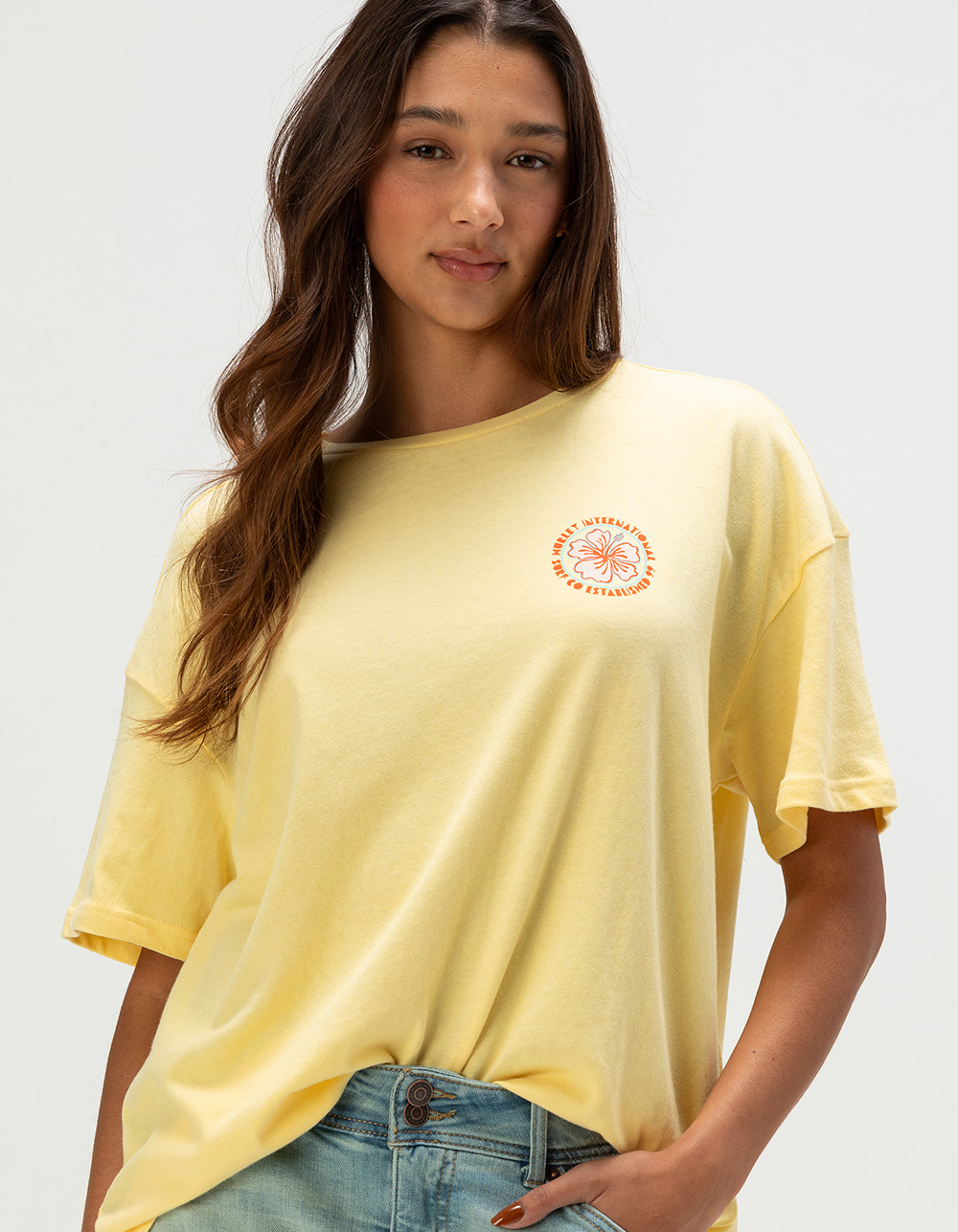 HURLEY Hibiscus Womens Boyfriend Tee - YELLOW
