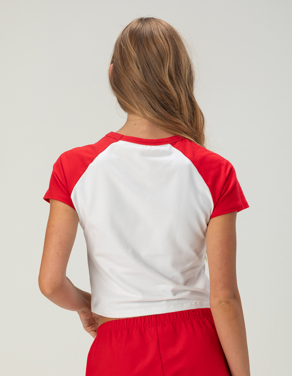 FULL TILT Womens Flag Raglan Baby Tee - RED/WHITE