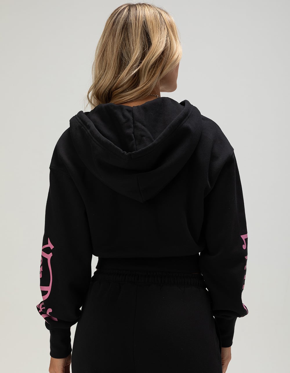 VON DUTCH Womens Crop Zip-Up Hoodie - BLACK