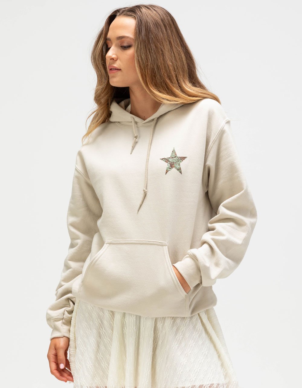 RIOT SOCIETY Camo Star Womens Hoodie - TAN