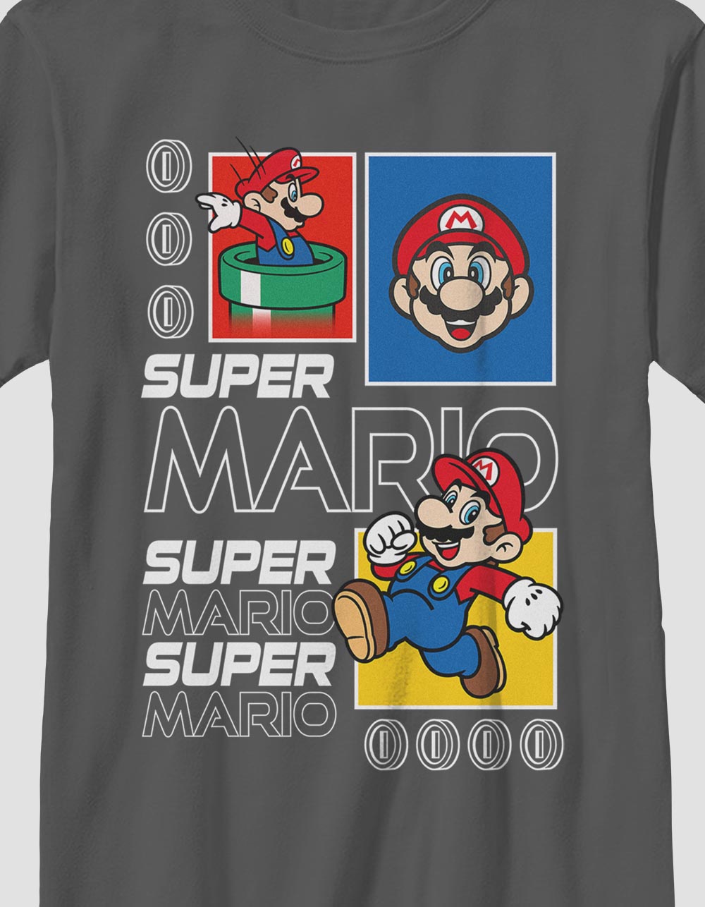 SUPER Mario Future Unisex Kids Tee - CHARCOAL
