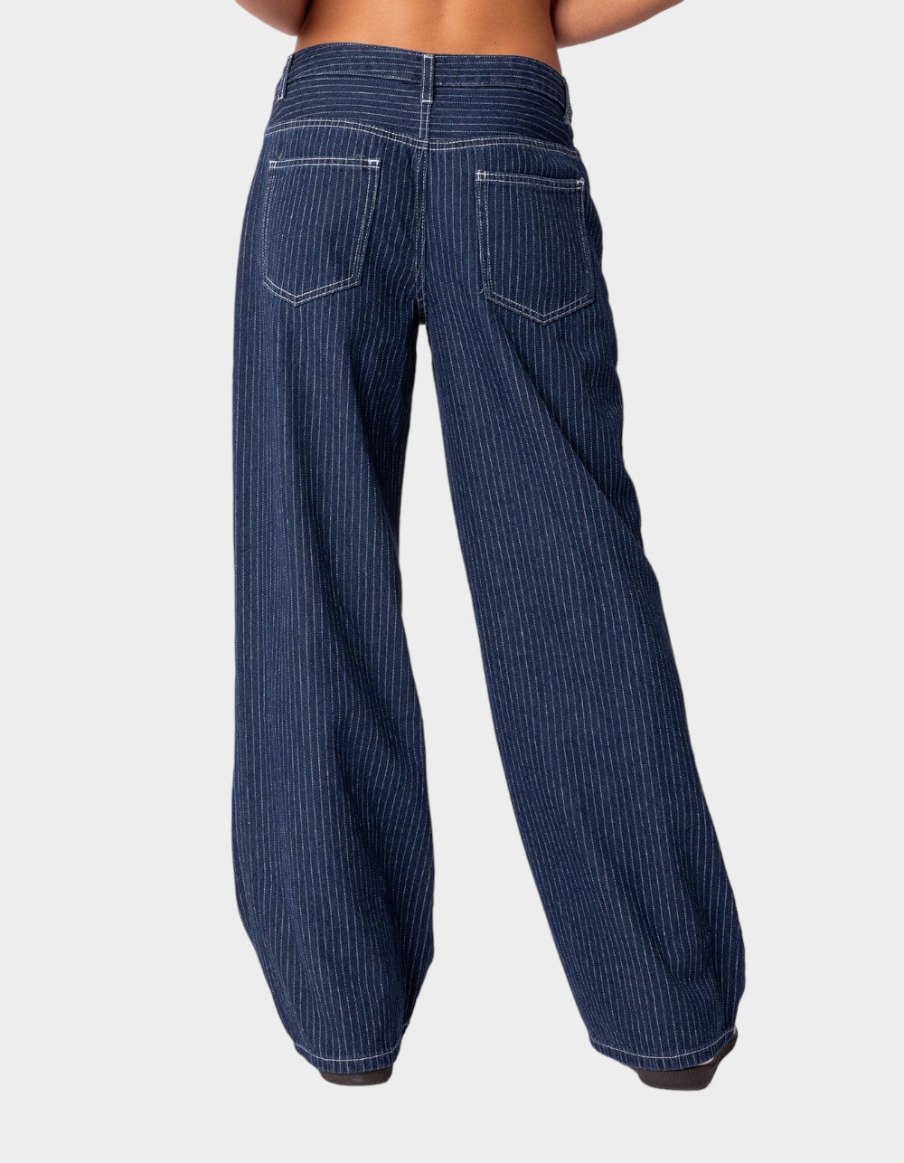 EDIKTED Pinstripe Low Rise Jeans - NAVY