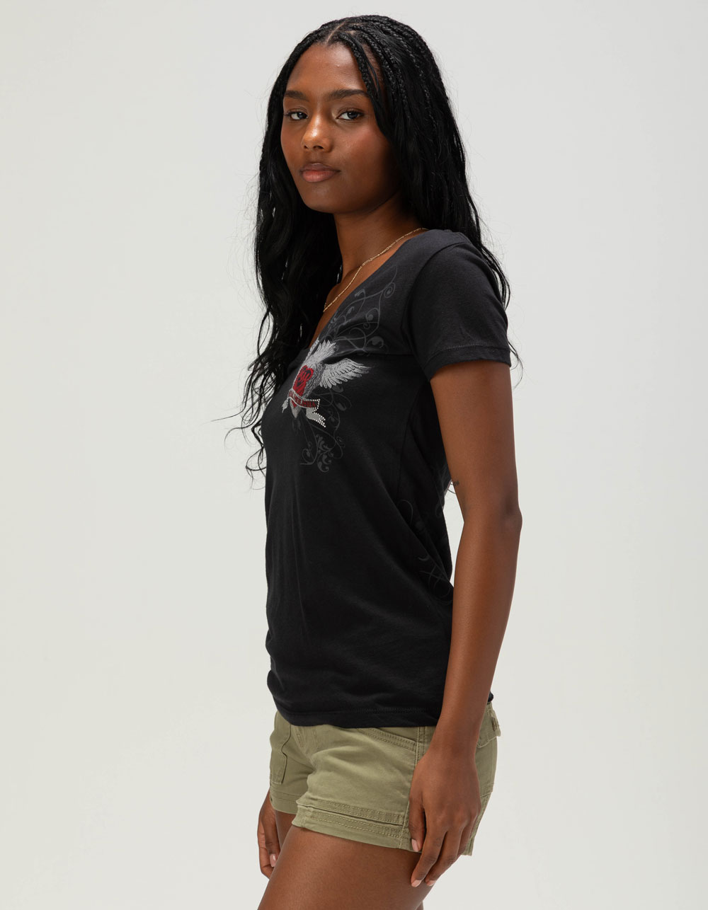 METAL MULISHA Domination Rhinestone Womens Fitted Tee - BLACK