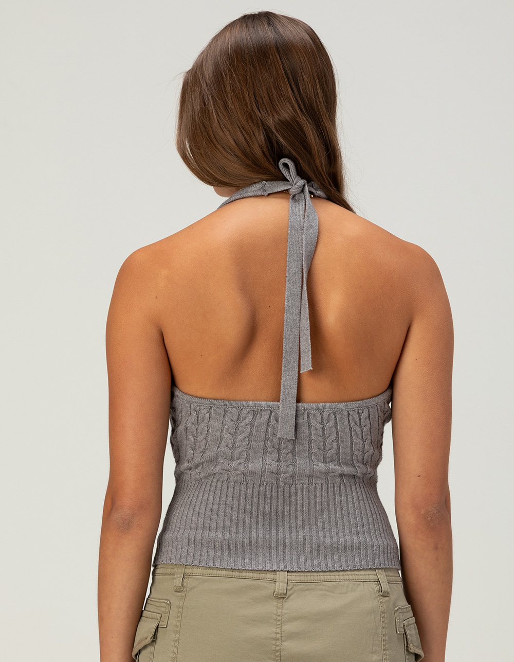 RSQ Womens Cable Sweater Halter Top - HEATHER GRAY