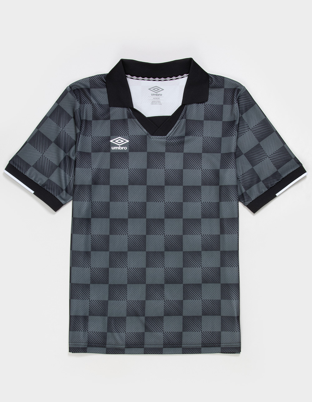 UMBRO All Over Print Mens Johnny Collar Shirt - BLACK COMBO