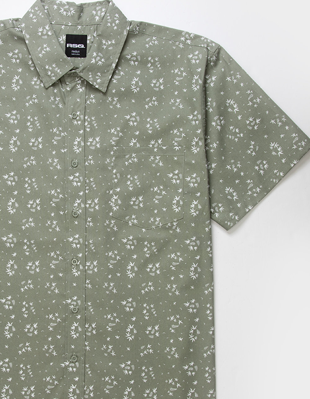 RSQ Mens Ditsy Print Poplin Button Up Shirt - SAGE