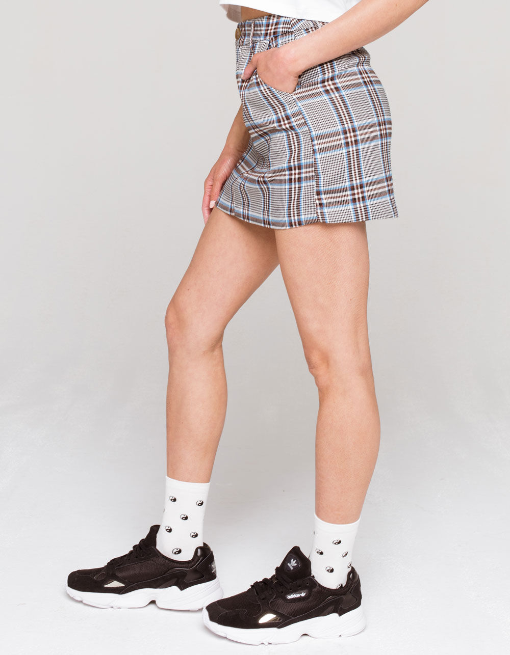 KNOW ONE CARES Plaid Houndstooth Skirt image number 1