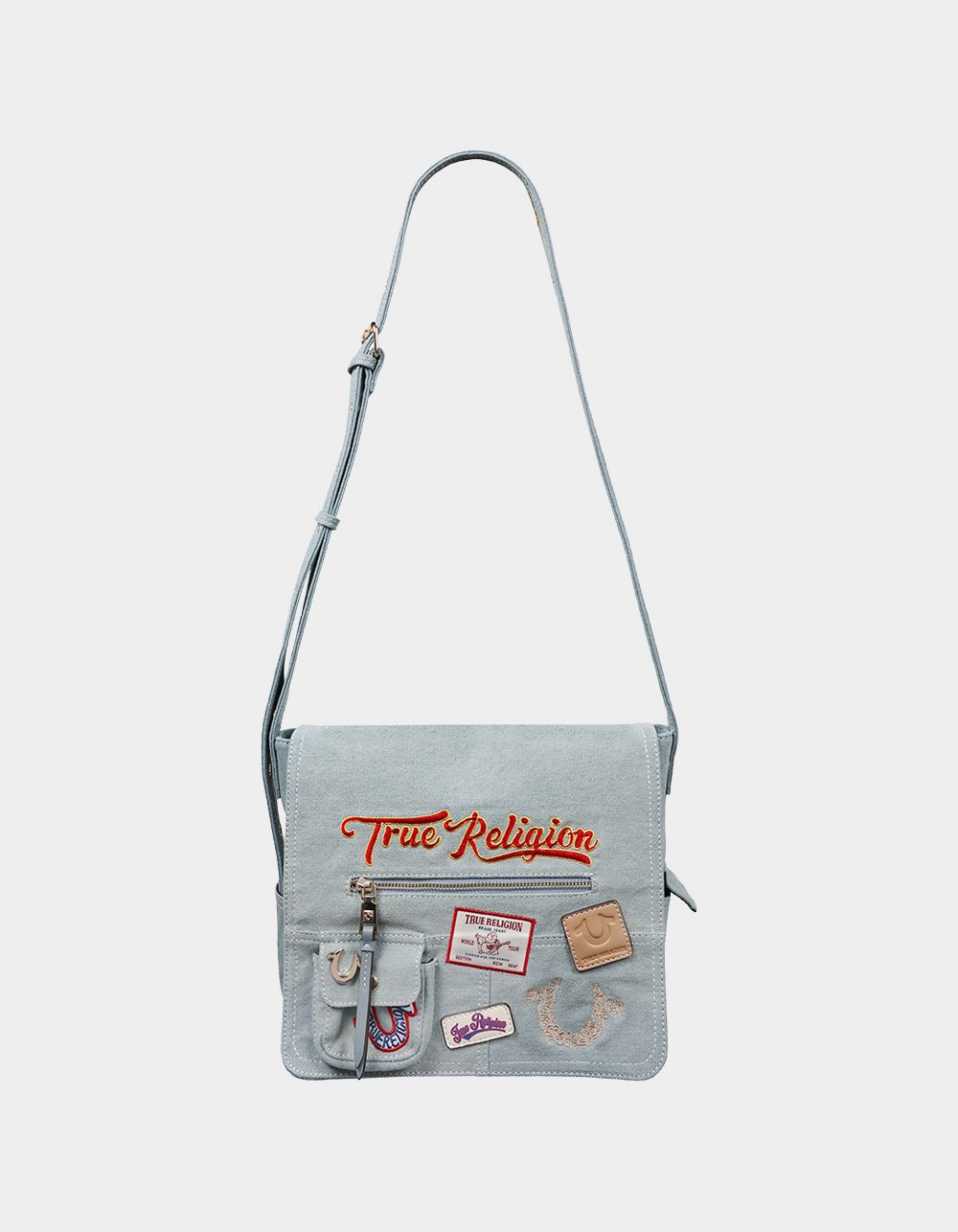 TRUE RELIGION Multi Patch Denim Messenger Bag - DENIM
