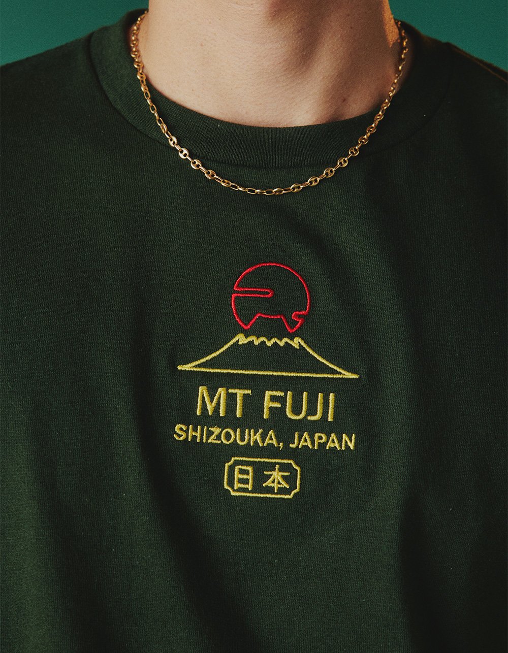 SAME GANG Mt. Fuji Embroidered Mens Tee - FOREST