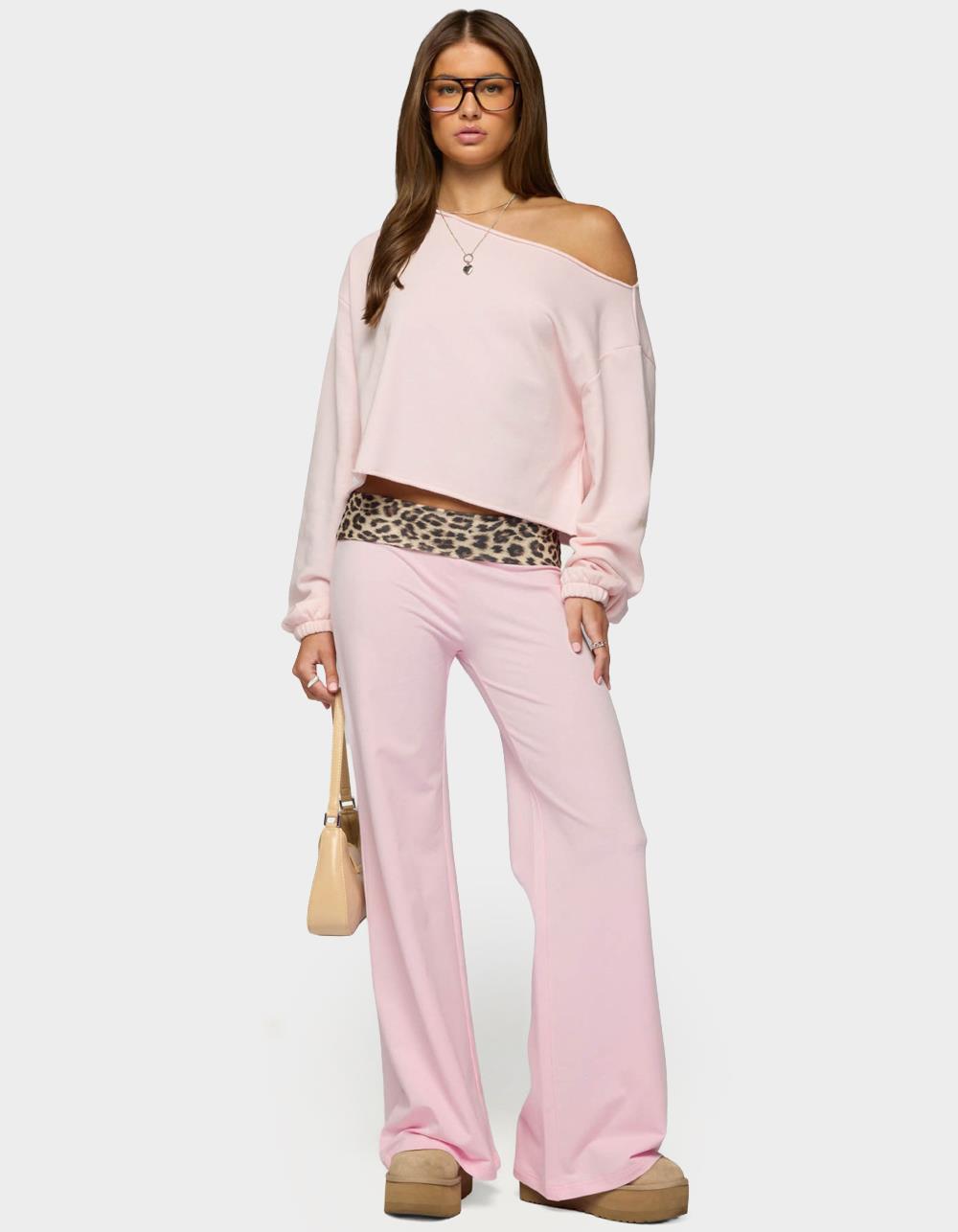 EDIKTED Leopard Foldover Pants - PINK