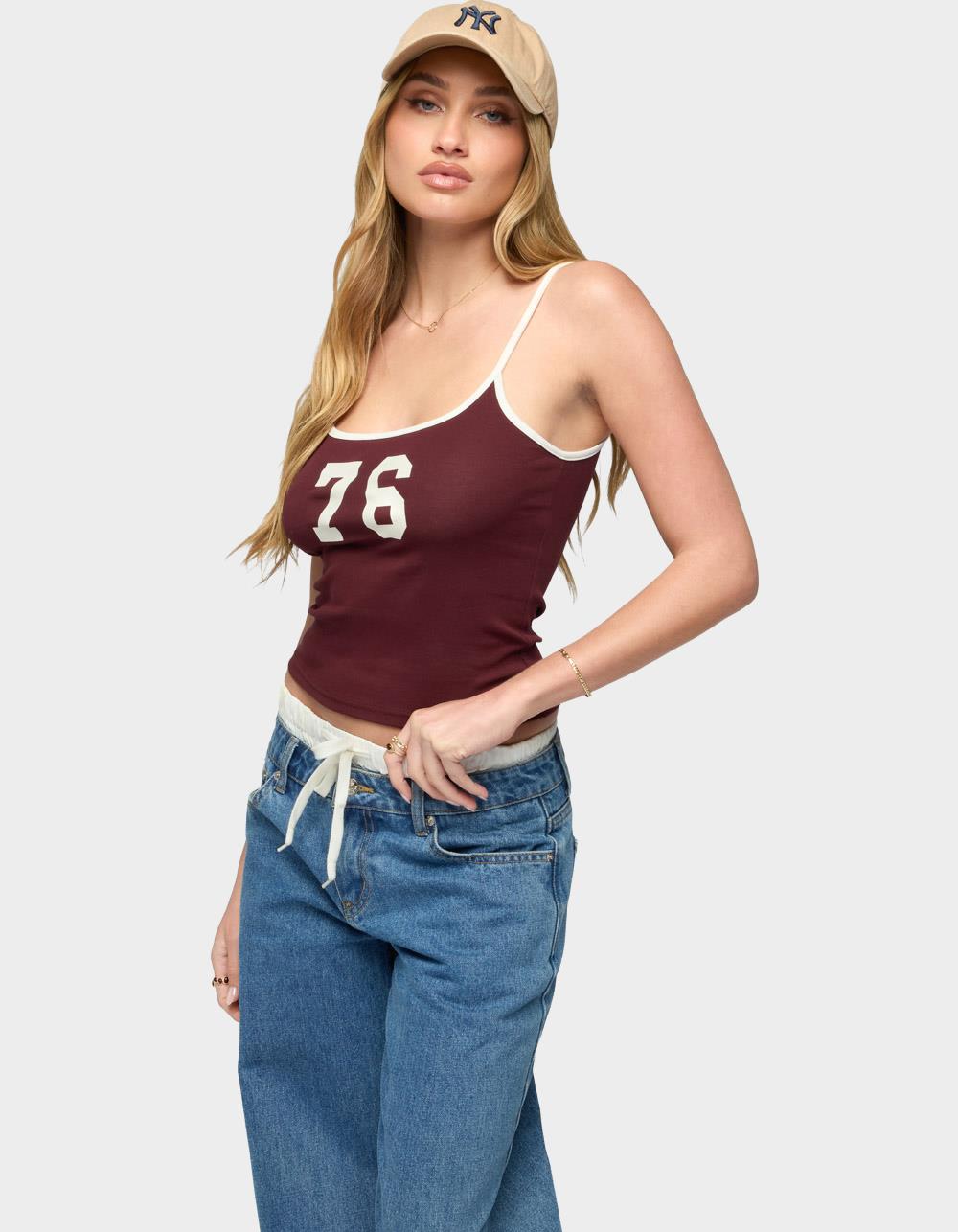 EDIKTED 76 Contrast Tank Top - DK RED