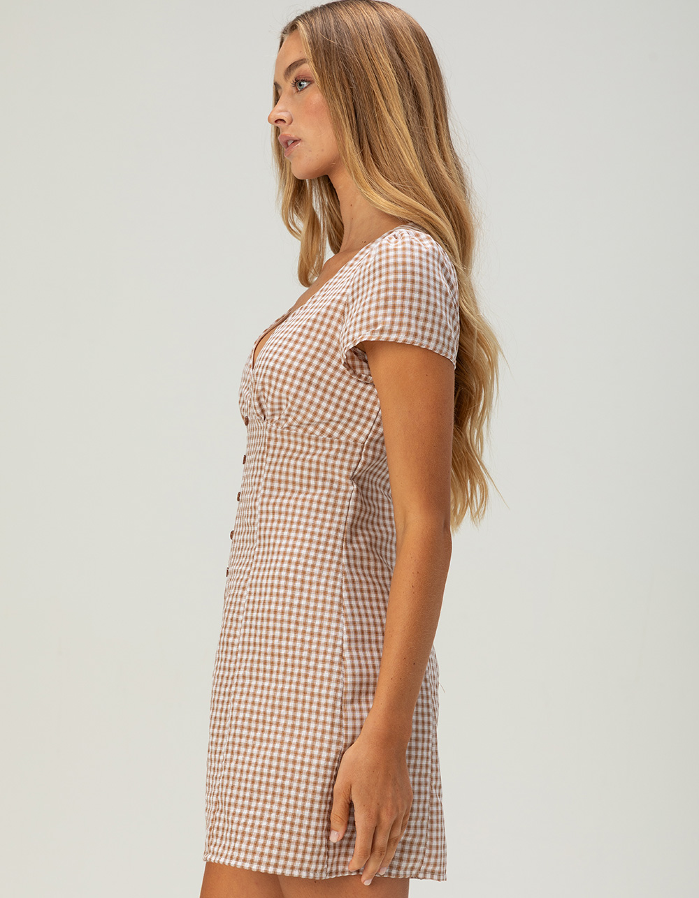 RSQ Womens Button Front Mini Dress - BROWN/WHITE