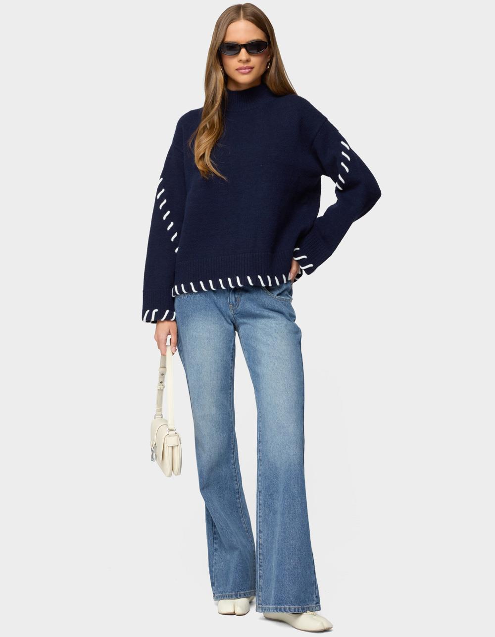 EDIKTED Indah Contrast Stitch Oversized Sweater - NAVY
