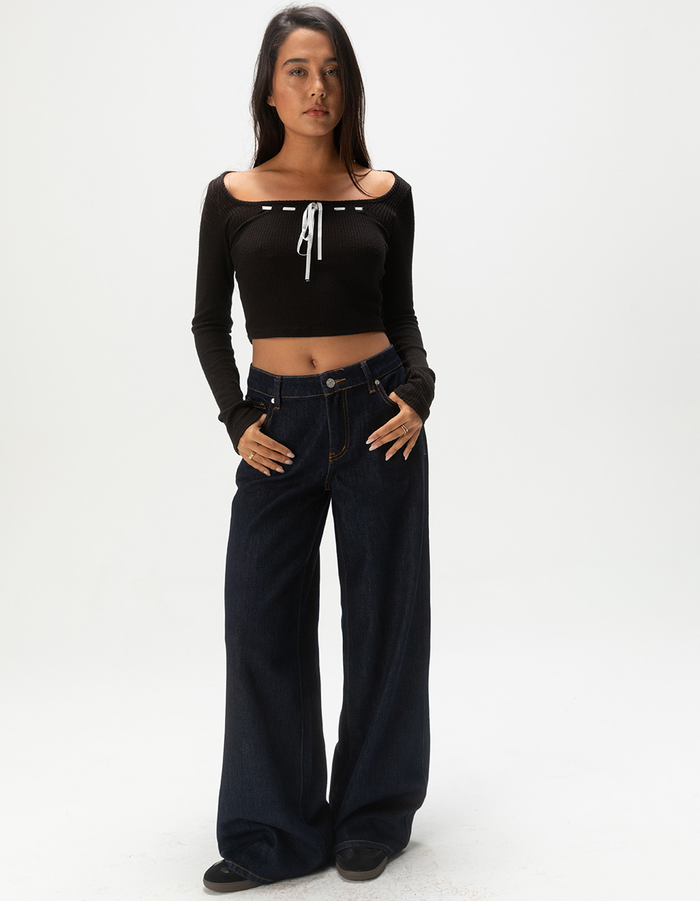 RSQ Womens Mid Rise Wide Leg Jeans - RINSE