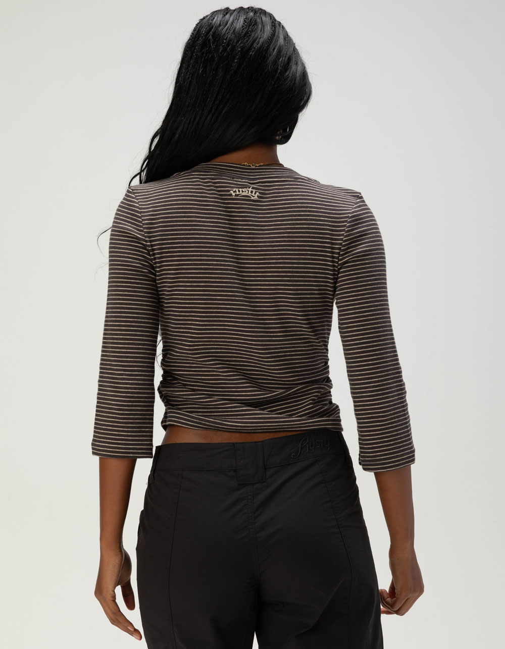 RUSTY Rikki Womens Long Sleeve V-Neck Top - BLACK COMBO