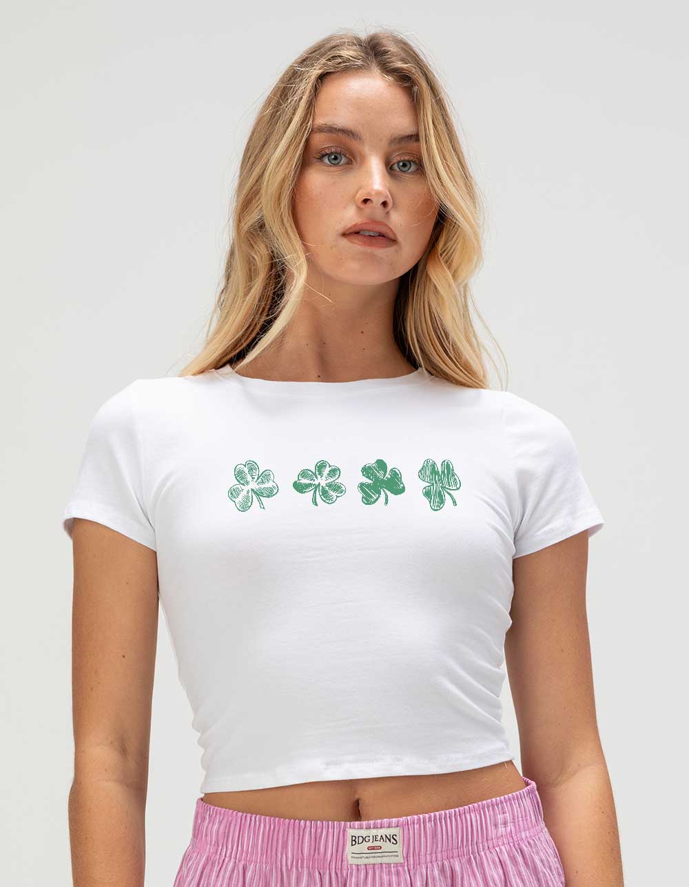 CLOVER Doodles Womens Baby Tee - WHITE