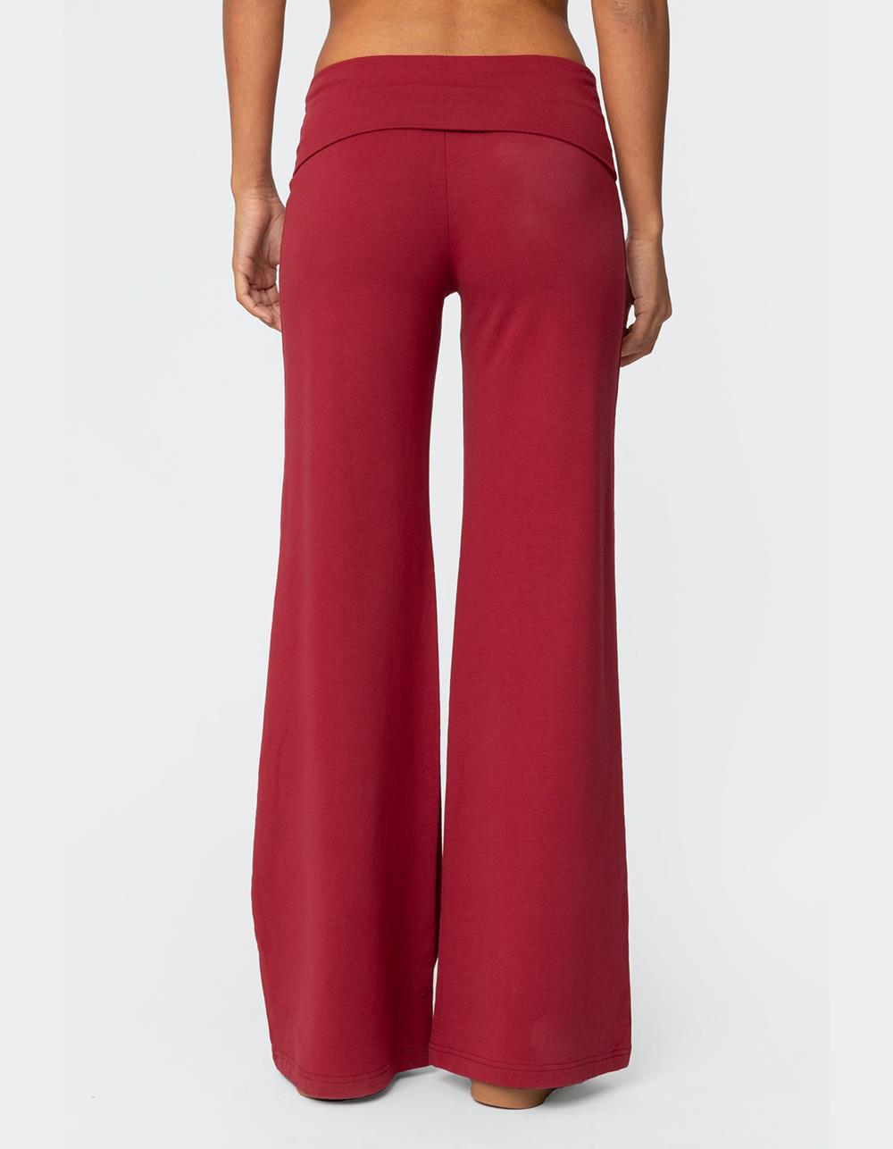 EDIKTED Wide Leg Fold Over Pants - DK RED