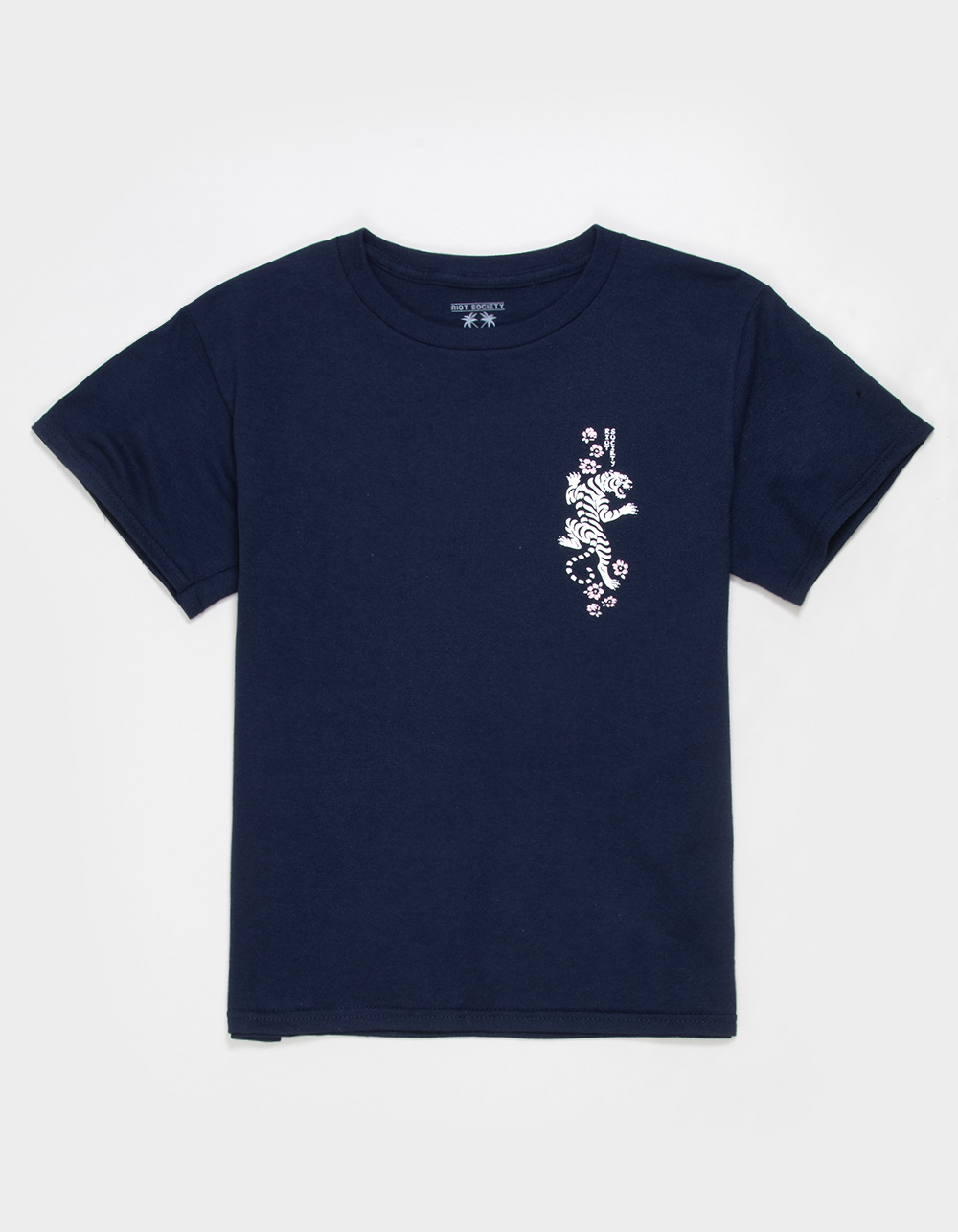 RIOT SOCIETY Tiger Hibiscus Girls Tee - NAVY
