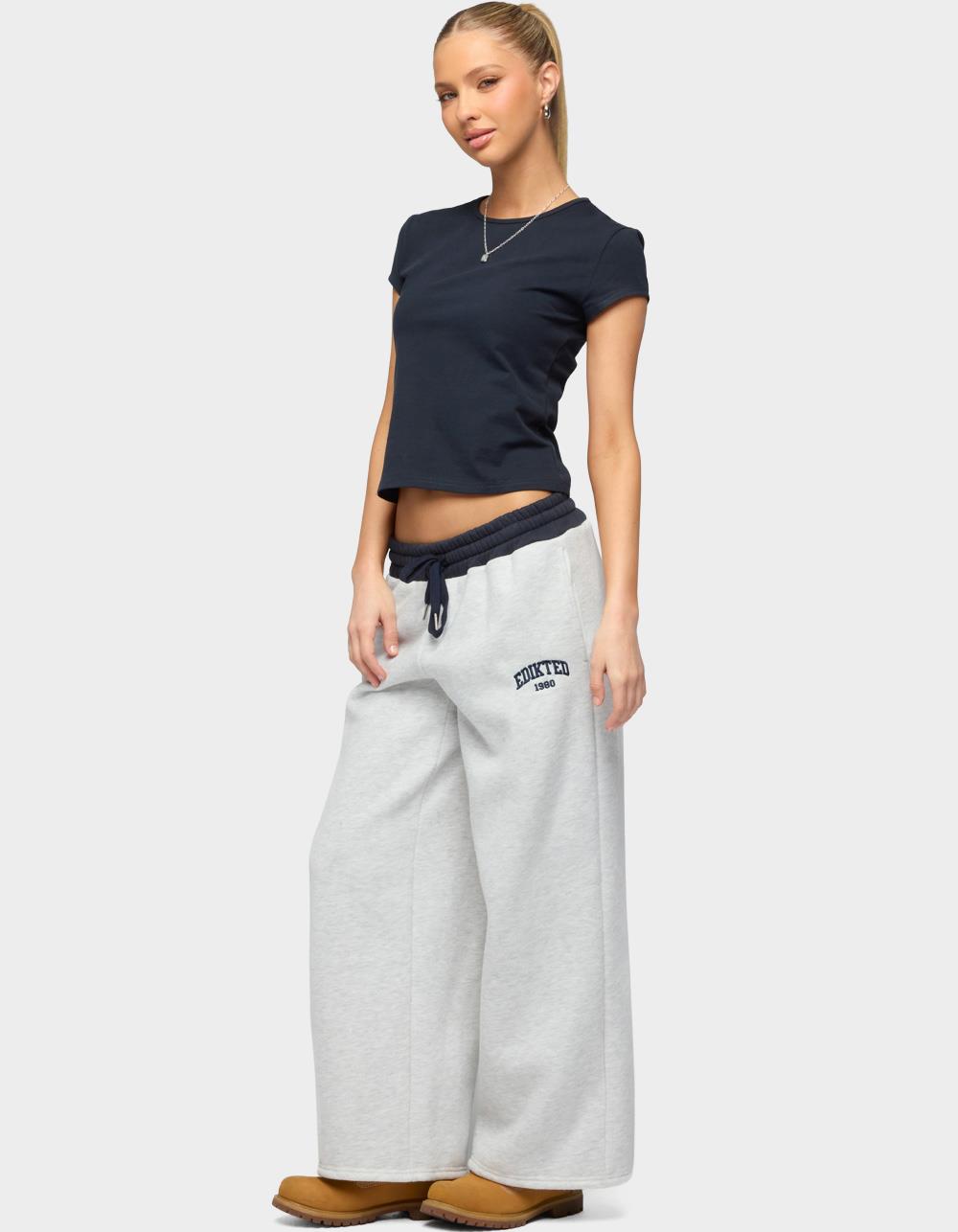 Edikted Petite Contrast Embroidered Sweatpants - GRAY