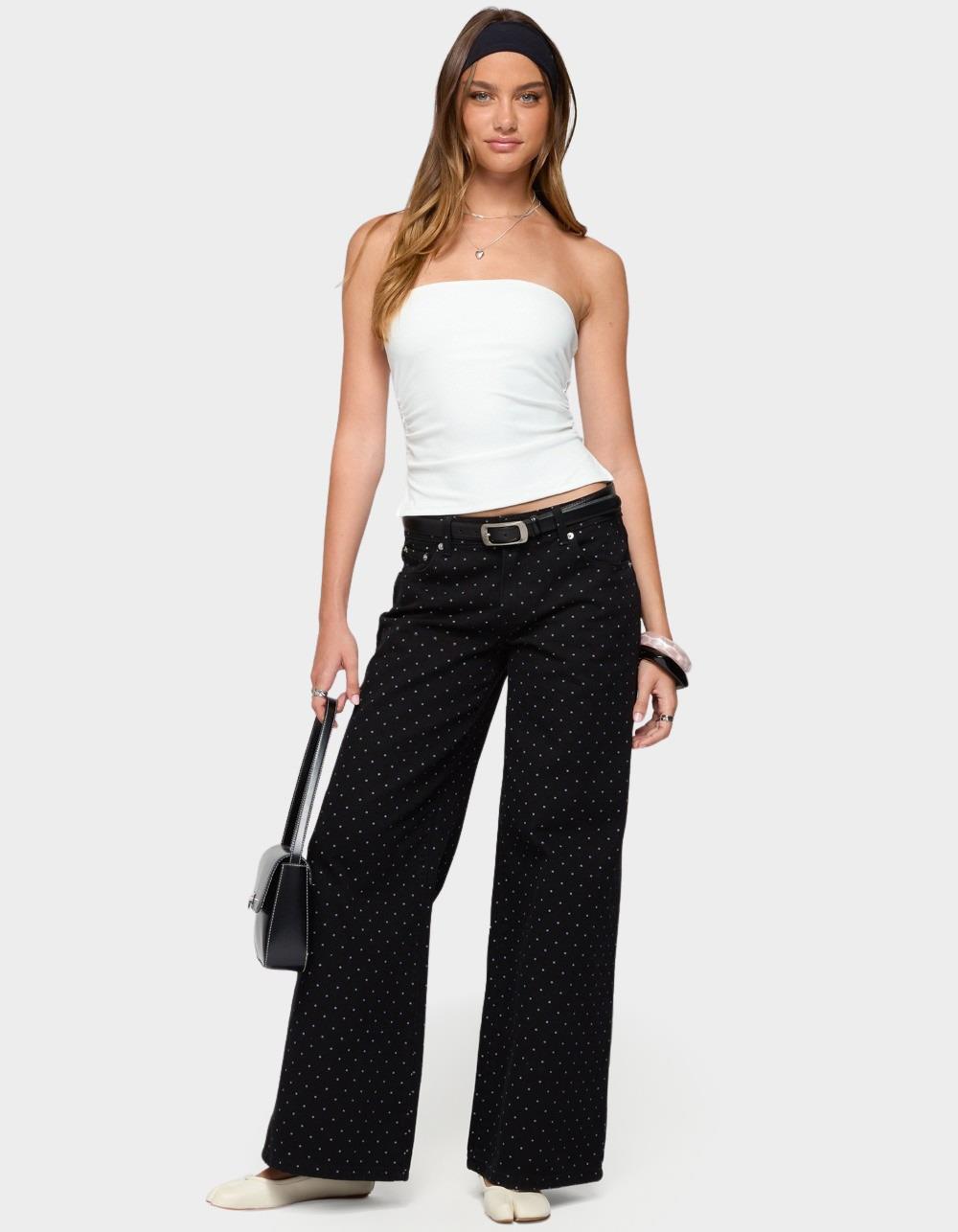 EDIKTED Misha Polka Dot Baggy Low Jeans - BLACK