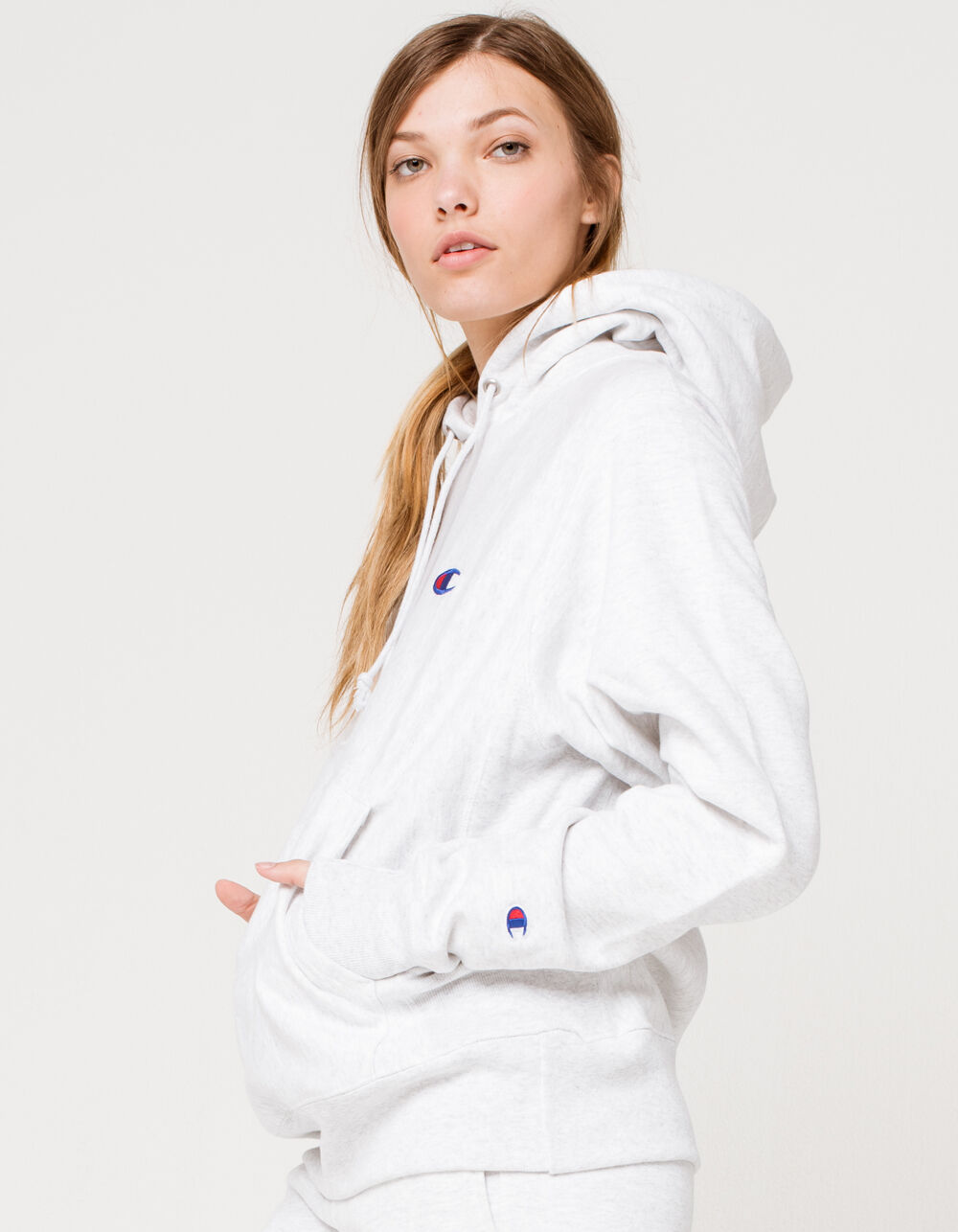 CHAMPION Reverse Weave Womens Grey Boyfriend Hoodie - HEATHER GREY | Tillys