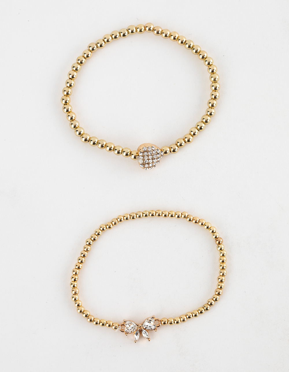 FULL TILT 5 Pack Chain/Heart Beaded Bracelet Set - GOLD