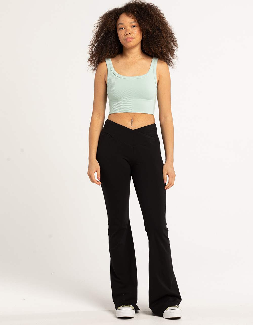 TILLYS Crossover Waist Womens Flare Leggings - BLACK | Tillys