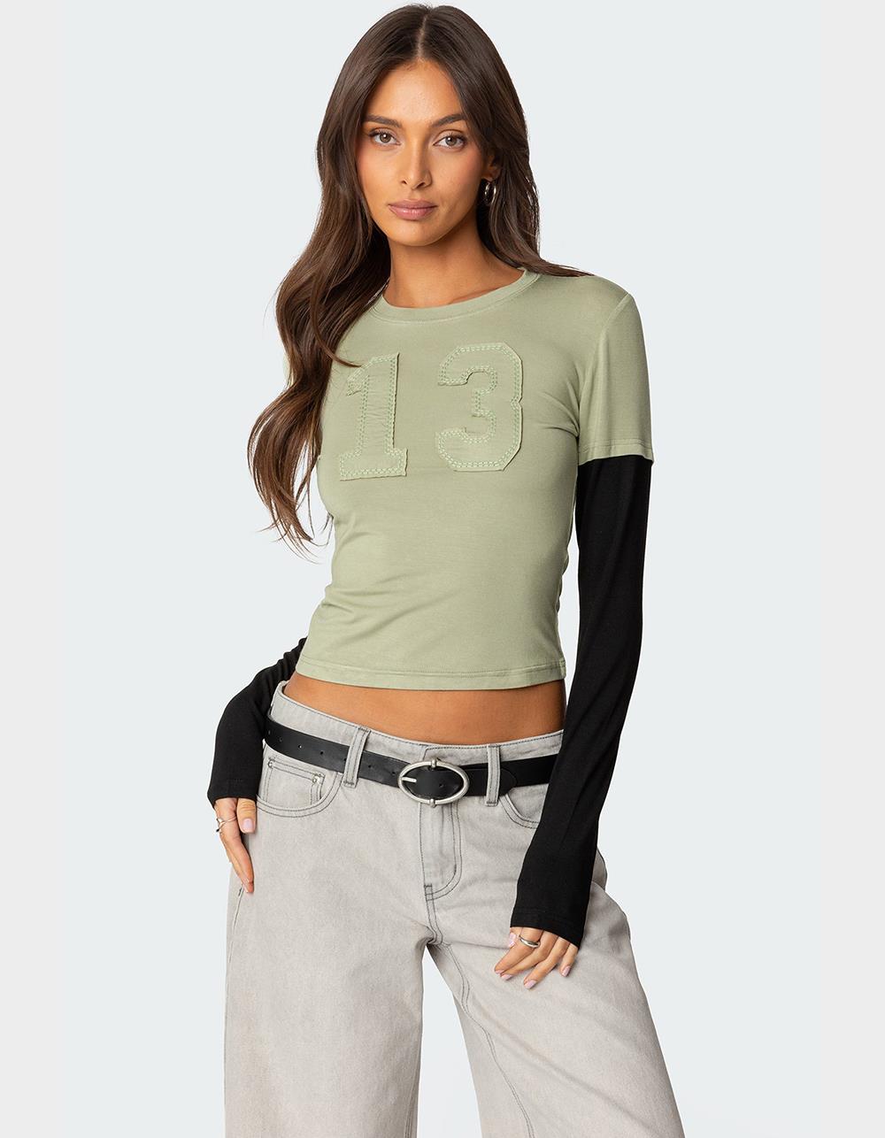 EDIKTED 13 Layered Long Sleeve Tee - DK GREEN