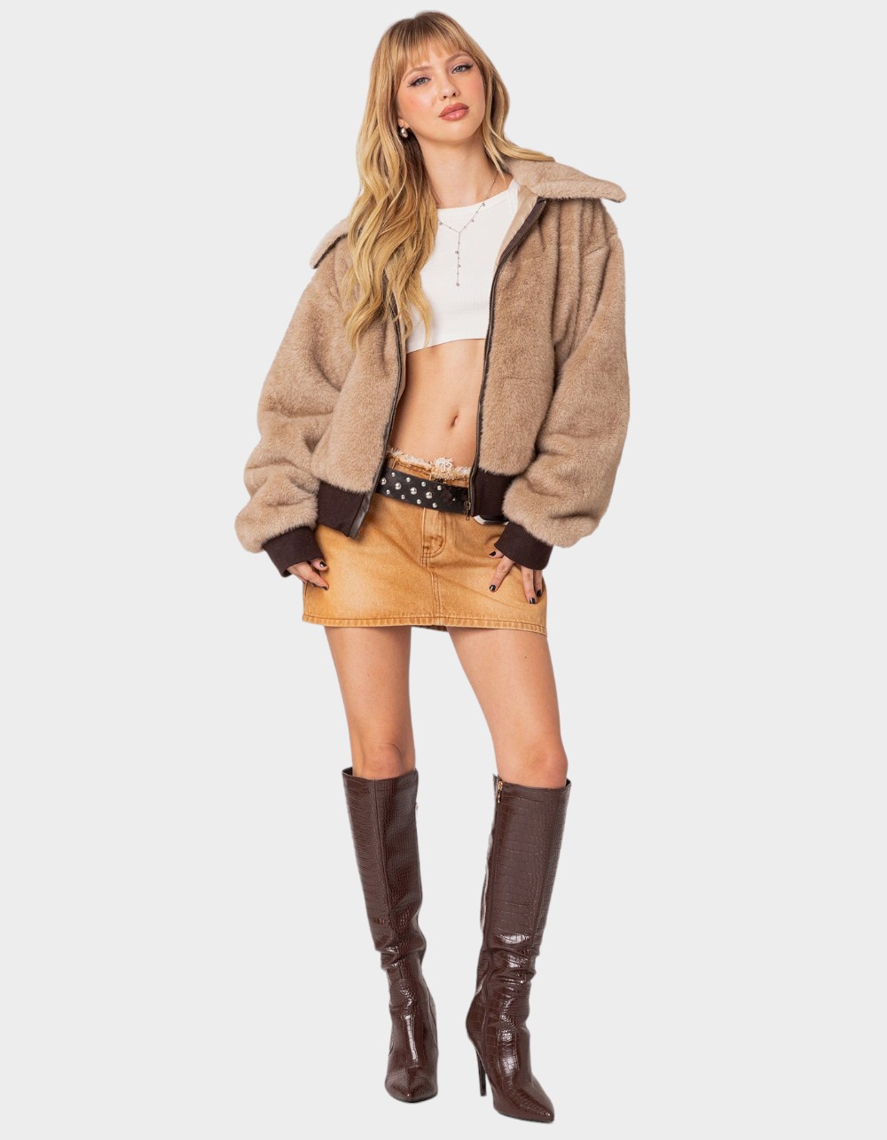 EDIKTED Ashton Faux Fur Jacket - BEIGE