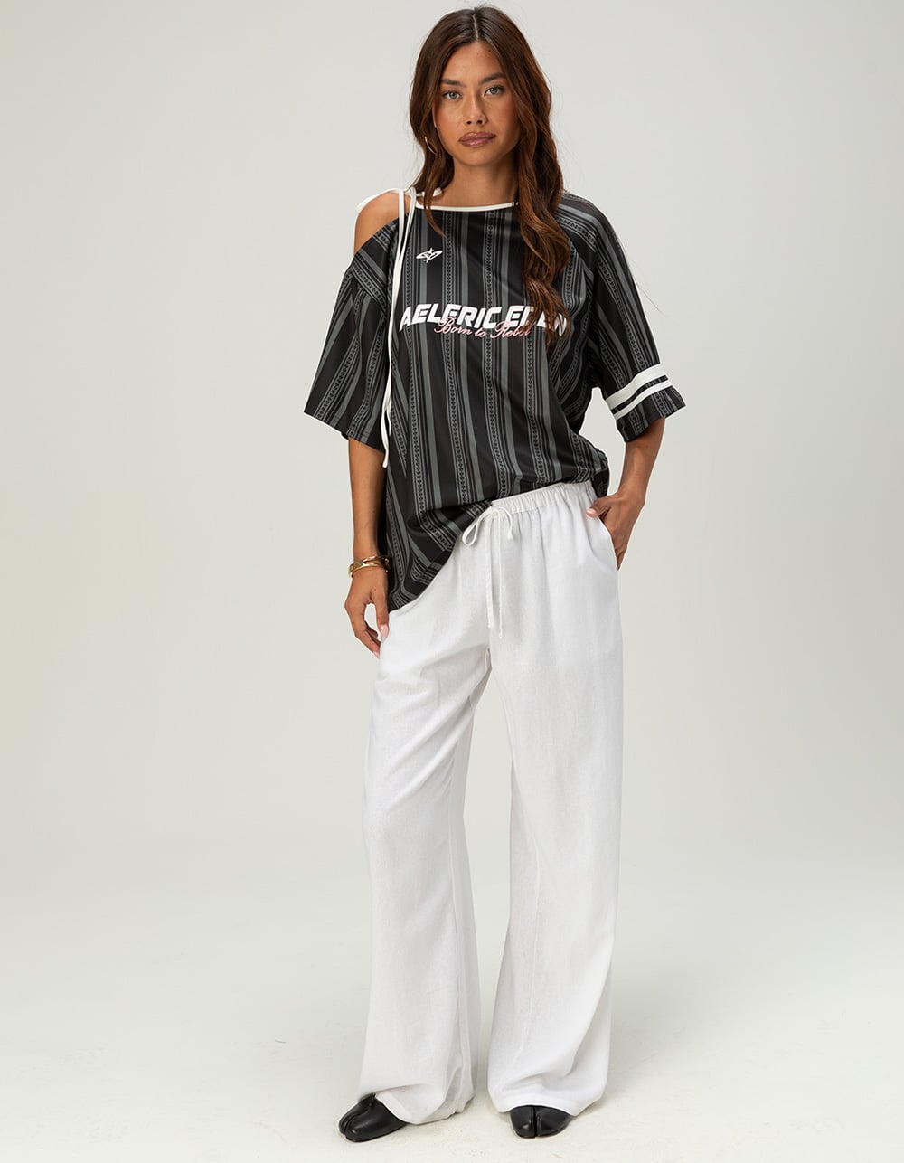 AELFRIC EDEN Stripe Womens Oversized Top - BLACK