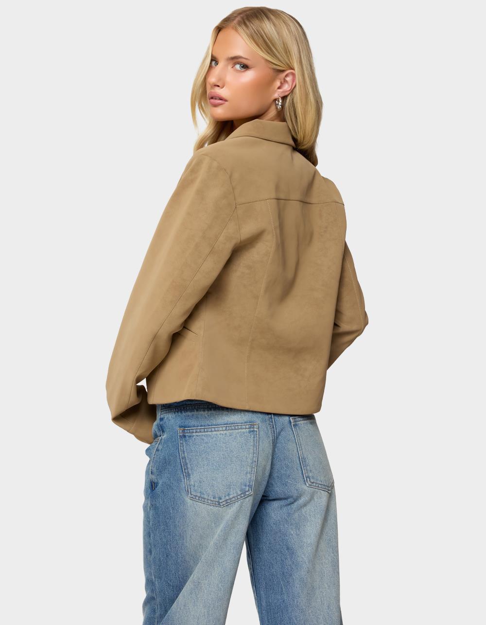 EDIKTED Cozette Faux Leather Jacket - BROWN