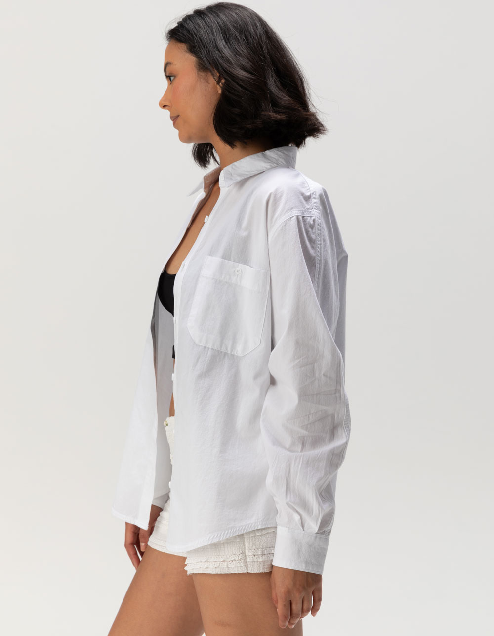 RSQ Womens White Button Up Long Sleeve Shirt - WHITE