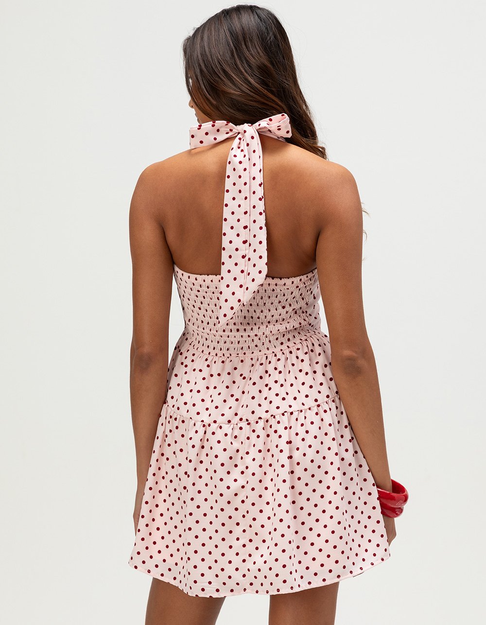FULL TILT Womens Polka Dot Halter Dress - PINK COMBO