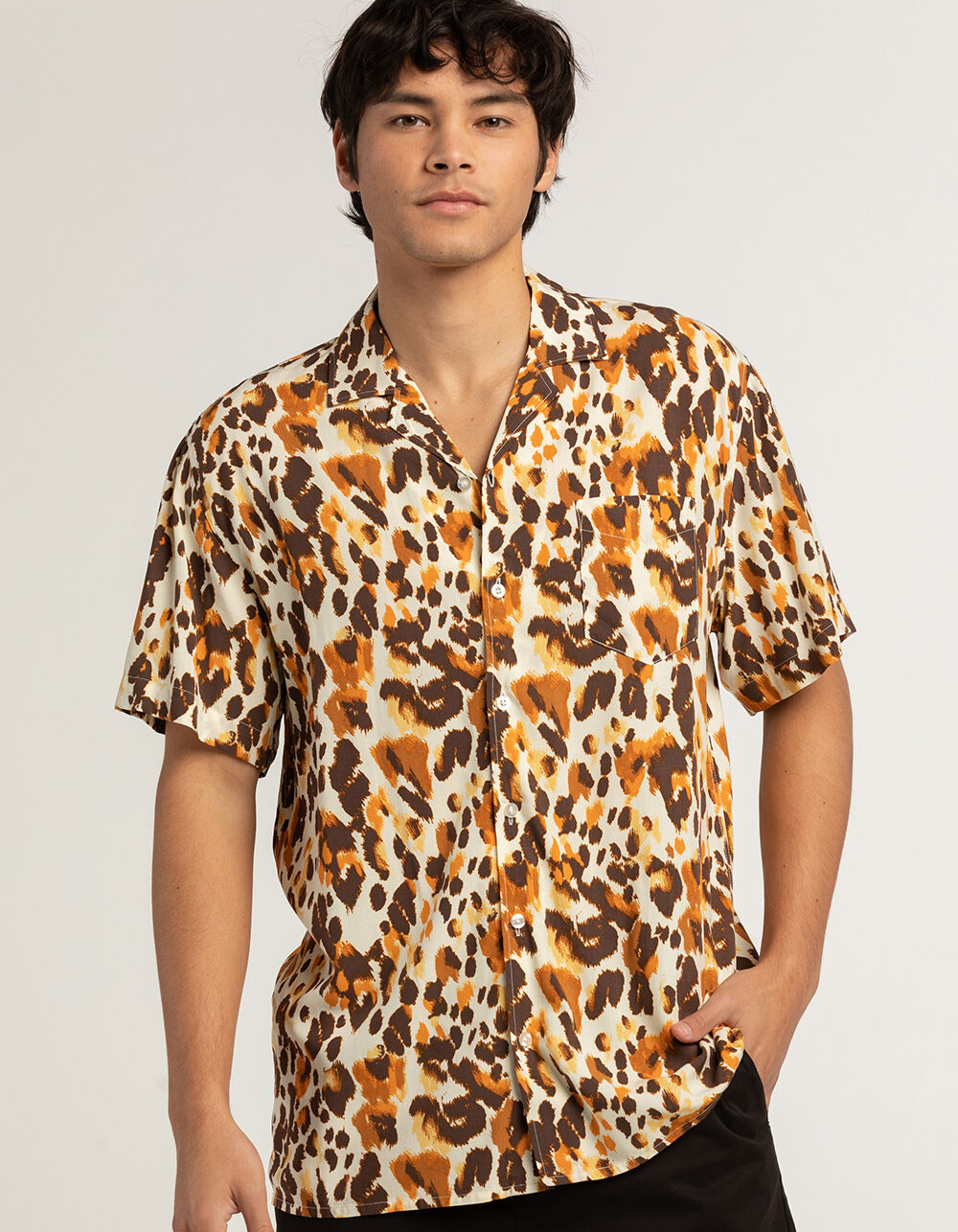 RSQ Mens Cheetah Button Up Shirt