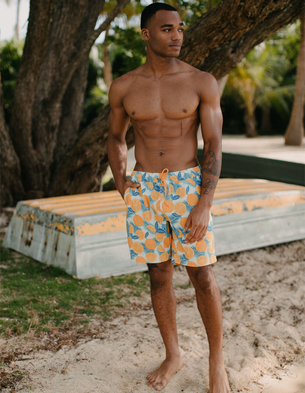 BLUE CROWN Orange Life Mens 7" Swim Shorts
